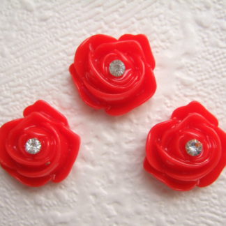 Grote roosjes flatback met strass ~ 2 cm ~ Rood